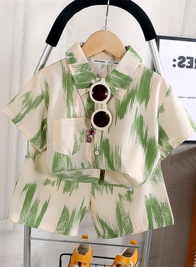 2024衬衫新款夏季百短袖纹套装宝时尚洋CZ203904条男女搭-IIX小童