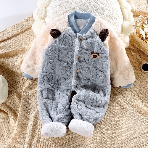 衣衣哈连体法兰绒婴儿衣款外穿服秋冬爬连身睡衣婴儿加厚双层