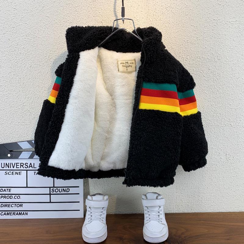 秋冬新品~冬装羊羔毛男童加绒外套秋冬洋气潮宝宝小儿童加厚棉服.