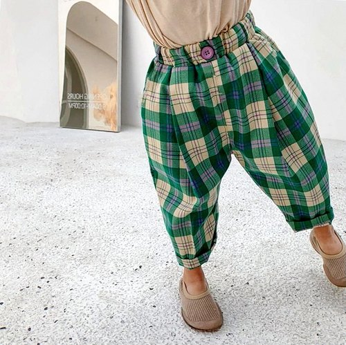 2023春装女宝宝长裤女童儿童格子休闲裤男童灯笼裤小童外穿裤子夏