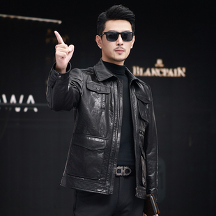 真皮皮衣男油蜡头层纯小牛皮夹克猎装外套中年休闲秋冬脱卸羽绒服