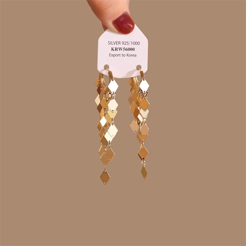 金色菱形流苏耳环轻奢千金风独特小众设计感高级气质耳饰2025新款,饰品/流行首饰/时尚饰品新,耳环,淘宝优惠券,粉丝福利购,淘宝优惠卷