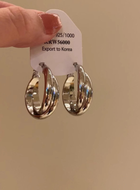 高级精致金属感交叉双环几何耳扣