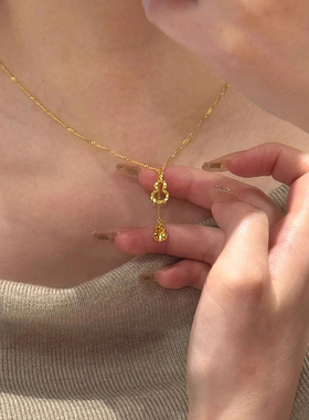 金色鱼鳞葫芦吊坠流苏项链