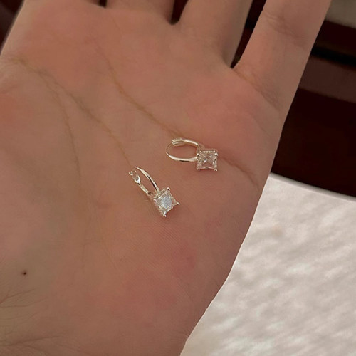 925银针几何小方糖耳扣简约