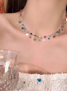 多巴胺彩色蝴蝶锆石项链
