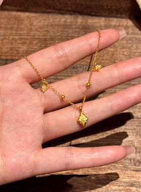 新中式中古气质金色八芒星项链