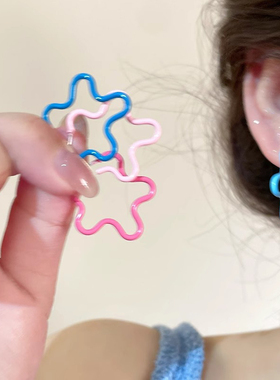 925银针可爱蓝色花朵耳环多巴胺高级感轻奢小众设计独特海边耳饰