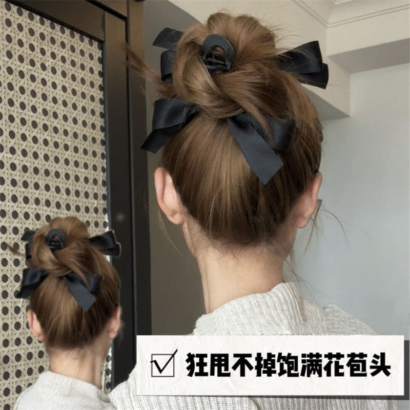 赫本风黑色蝴蝶结抓夹大号发夹后脑勺盘发鲨鱼夹子发卡新款发饰