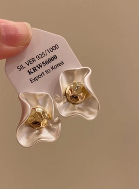925银针复古绸带花瓣耳钉