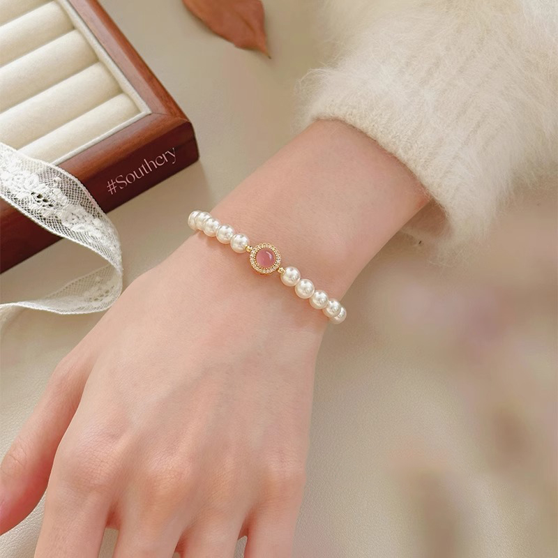 粉玉髓珍珠手链高级感洋气
