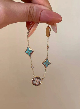 薄荷绿四叶花手链中古vintage
