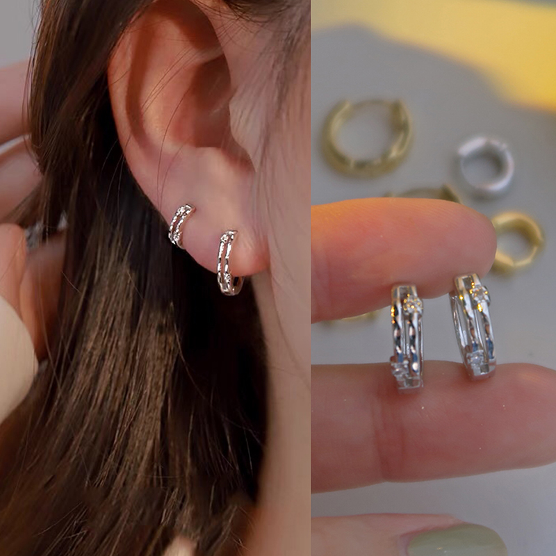 纯银女双层带钻耳环耳扣饰品