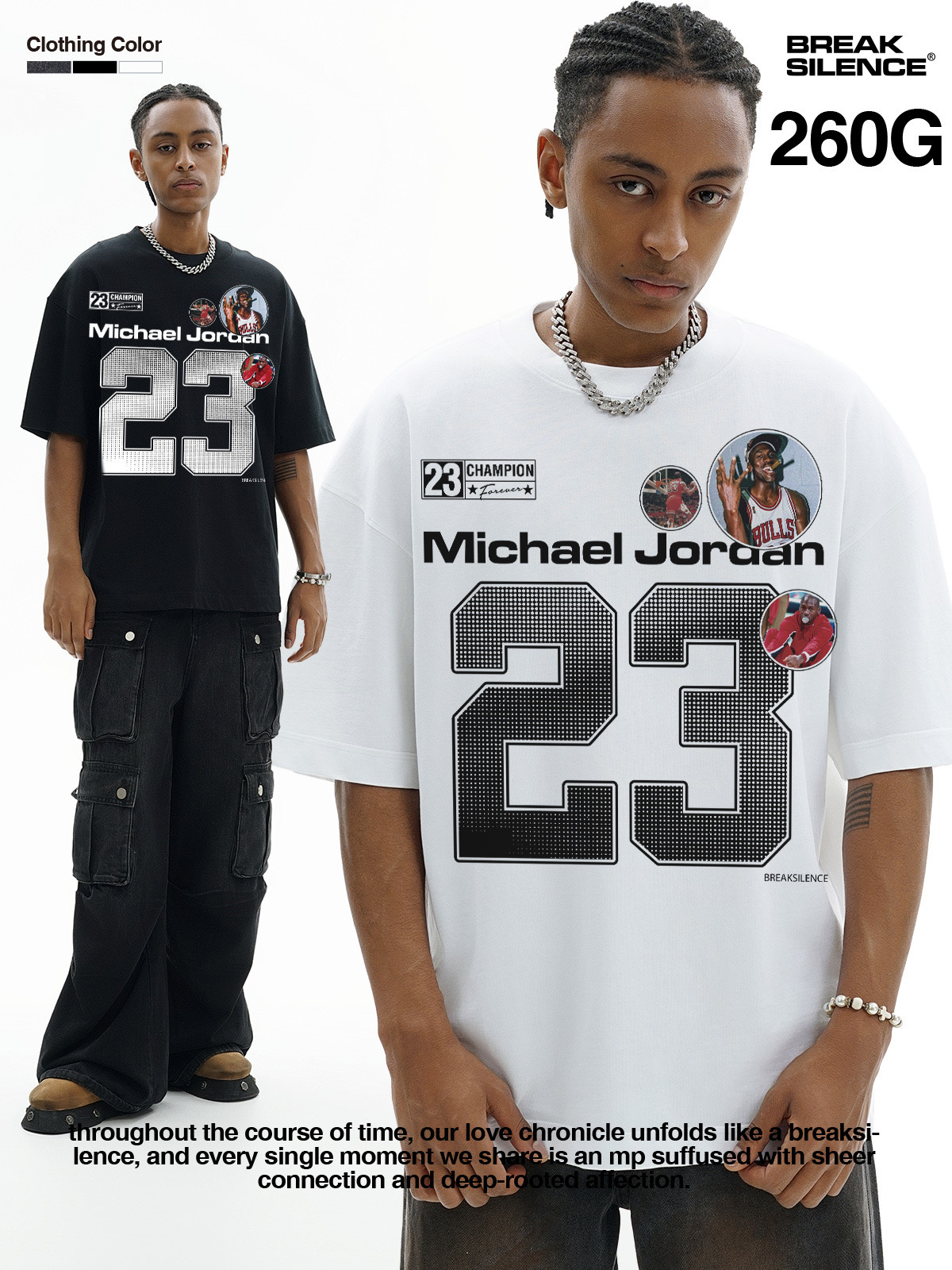 迈克尔 23号篮球印花长袖T恤男美式复古水洗重磅纯棉宽松上衣