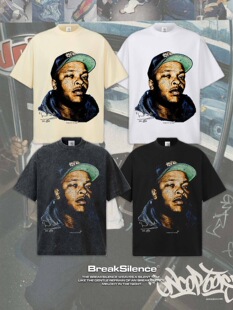 T恤男宽松重磅纯棉小领口半袖 Dr. 复古嘻哈水洗做旧短袖 美式 Dre