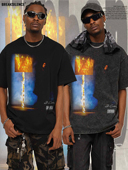 美式 潮牌J.cole印花短t恤男街头嘻哈oversize宽松纯棉小领口半袖