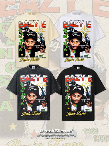 欧美嘻哈Eazy-E数码直喷印花街头潮流300g重磅纯棉宽松短袖T恤男