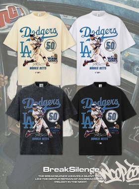 Mookie Betts数码印花300g重磅纯棉短袖T恤男街头复古小领口半袖