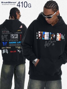 Drake数码 复古潮牌vintage宽松重磅外套 直喷印花连帽卫衣男女美式