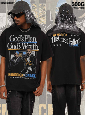 Kendrick Drake印花短袖T恤男女美式高街oversize宽松纯棉半袖ins