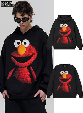 芝麻街Elmo重磅男女连帽卫衣男女美式复古vintage宽松情侣款外套