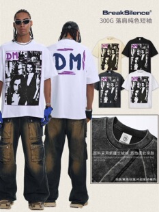 美式潮牌Depeche Mode直喷印花300g重磅纯棉宽松小领口短袖T恤男