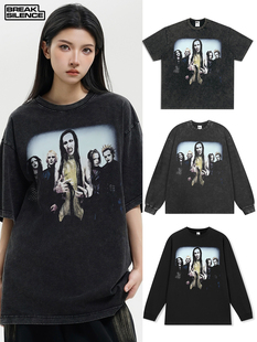 玛丽莲曼森 摇滚乐队短袖t恤男美式复古水洗做旧重磅纯棉情侣卫衣