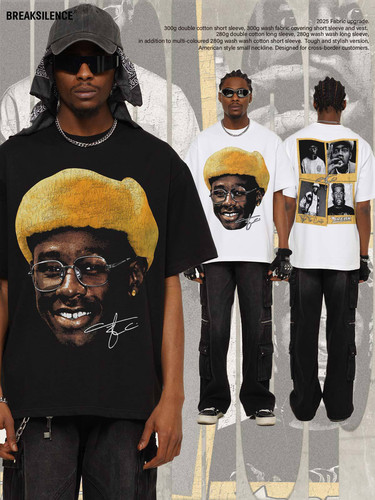 Tyler泰勒人物印花短袖T恤男女美式嘻哈hiphop宽松纯棉小领口半袖