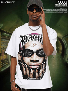 美式复古大虫罗德曼人物印花短袖T恤男女ins潮牌300g宽松纯棉半袖