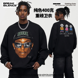 菲董Pharrell美式街头嘻哈人物圆领卫衣男女潮牌vintage重磅上衣