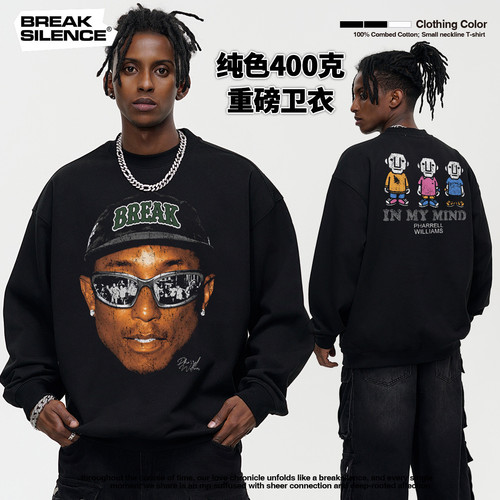 菲董Pharrell美式街头嘻哈人物圆领卫衣男女潮牌vintage重磅上衣