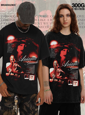 美式嘻哈A妹印花短袖T恤男女街头hiphop重磅纯棉宽松百搭情侣半袖
