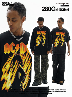 ACDC 跨境摇滚乐队vintage圆领卫衣男女美式街头嘻哈重磅纯棉上衣