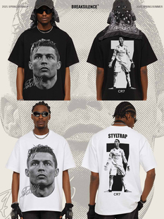 球星C罗头像印花短袖T恤男夏季美式潮牌300g重磅纯棉宽松透气半袖