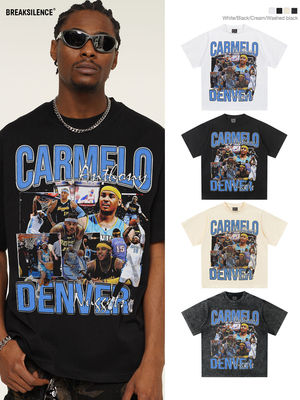 美式复古安东尼球星印花短袖T恤男欧美潮牌vingtage宽松百搭半袖