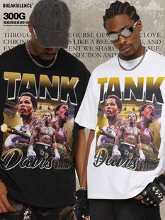 T恤男宽松小领口纯棉半袖 印花透气短袖 潮牌拳击TANK坦克数码 美式