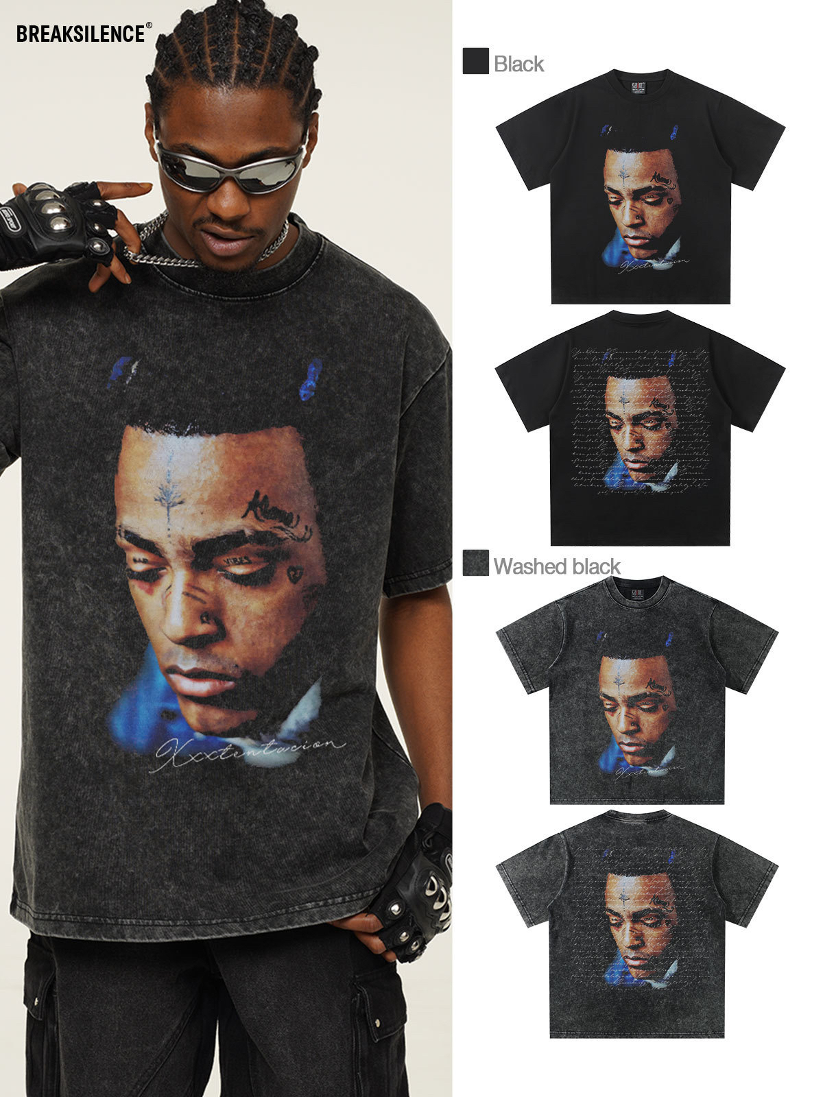 XXX Tentacion美式复古vintage印花短袖t恤男300g重磅纯棉半袖ins