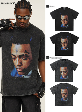 XXX Tentacion美式复古vintage印花短袖t恤男300g重磅纯棉半袖ins