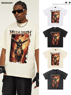 MEGADETH金属摇滚乐队短袖T恤男美式vintage重磅水洗做旧百搭半袖