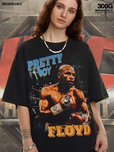 美式拳击小弗洛伊德直喷印花透气短袖T恤男潮牌宽松重磅纯棉半袖