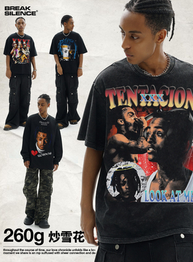 JOJOO欧美潮牌说唱歌手xxxtenta短袖t恤美式街头重磅纯棉嘻哈上衣