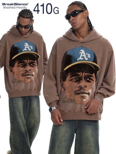 里卡多 伦德F1数码直喷印花水洗做旧潮牌vintage宽松重磅连帽卫衣