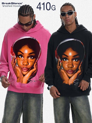 SZA数码直喷印花美式潮牌oversize宽松重磅水洗做旧连帽卫衣男女