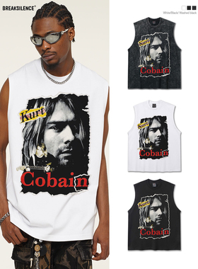美式摇滚Cobain人物印花坎肩背心t恤印花背心男宽松纯棉无袖上衣