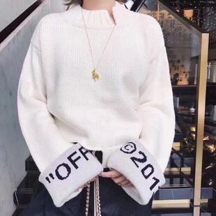 短款厚毛衣女款宽松套头甜美超短款offwhite羊毛毛衣