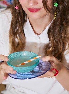 韩国正品EDING玻璃系列Checky彩色方格格子酸奶碗谷物碗小碗复古