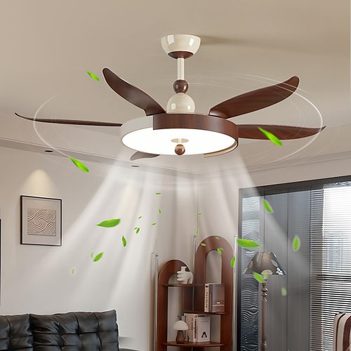 中古风实木纹静音护眼吊扇灯