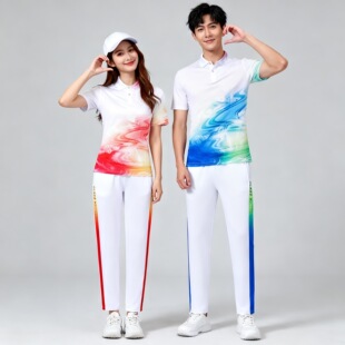 新款夏季广场舞健身操白色运动服男女短袖套装大码健步走团体校服