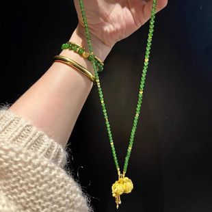 新中式碧玉项链女苹果绿圆珠串珠长款毛衣链吊坠可拆卸挂链挂绳