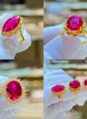 黄金色戒指蛋面马眼红色石戒指金色活口指环送妈妈母亲节礼物